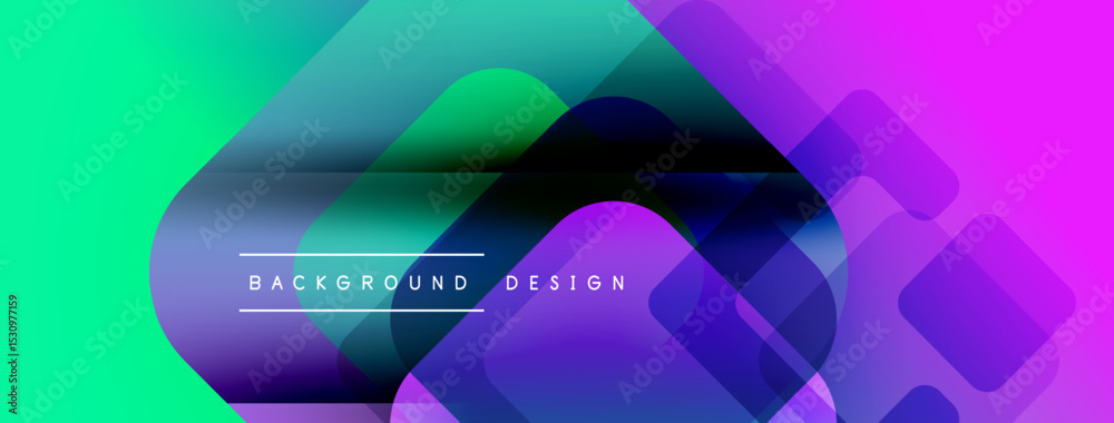 Fototapete Abstract vibrant background. Overlapping squares create dynamic colorful composition. Modern design elements present gradient transitions.