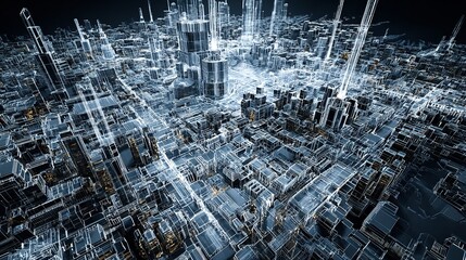 Obraz premium Smart City Velocity: Speed Light Trails Illuminate the Sky with Futuristic Neon Brilliance