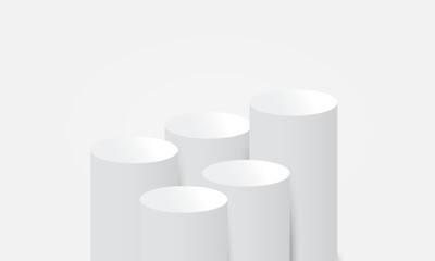 Elegant Minimalist White Podium Scene with Arched Backdrops. Perfect for Luxury Product Display , Modern Branding. 3D white podium White background with light and shadow. Luxury Fashion Stage Mockup.