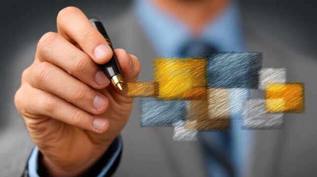 Businessman in suit drawing cross mark on transparent screen, a visual representation of strategy and decisionmaking