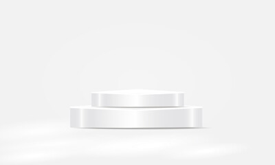 Elegant Minimalist White Podium Scene with Arched Backdrops. Perfect for Luxury Product Display , Modern Branding. 3D white podium White background with light and shadow. Luxury Fashion Stage Mockup.