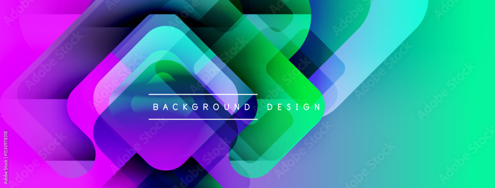 Poster Abstract geometric shapes, vibrant colors blend. Modern design elements create dynamic background. Gradient transitions offer visual interest.