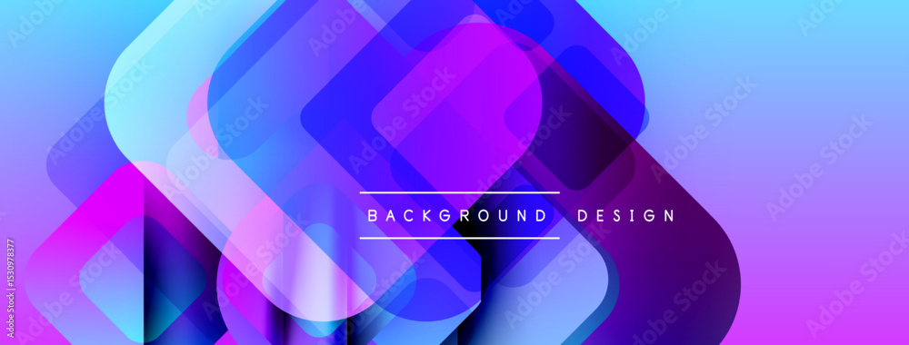 Poster Abstract geometric shapes overlap. Vibrant blue, purple hues create dynamic background. Modern design elements present fluid composition.