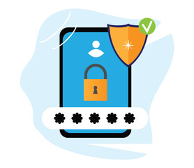 Smartphone Login Protection System with Lock Password and Shield. Digital information device security concept vector art