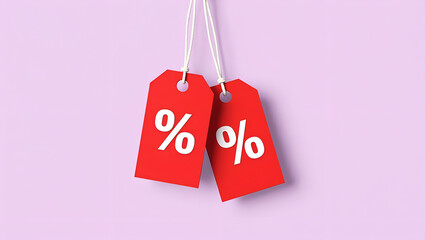 Minimalist Red Discount Tags on Pink Background – Modern Sale Promotion Concept Image