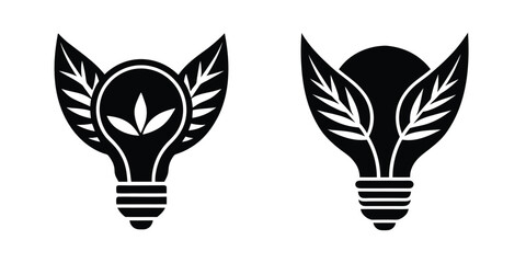 Light Bulb With Wings Shaped From Leaves Symbolizing Freedom Silhouette on White Background