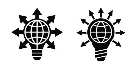 Light Bulb Wrapped In Global Arrows Symbolizing Worldwide Silhouette on White Background