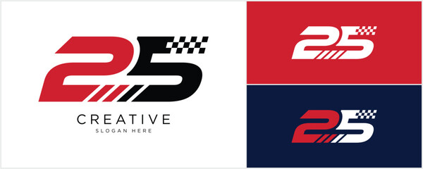 number 25 with sports and racing vector illustration