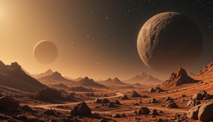 planet the moon over the mountains