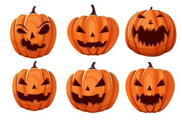 halloween concept pumpkin face set isolated on white background.halloween holiday background,banner and poster design clip art element vector illustration.