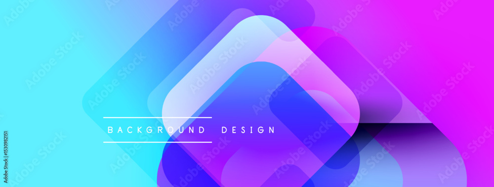 Poster Abstract geometric shapes overlap. Gradient colors blend from blue to purple, creating dynamic visual effect. Modern design element.