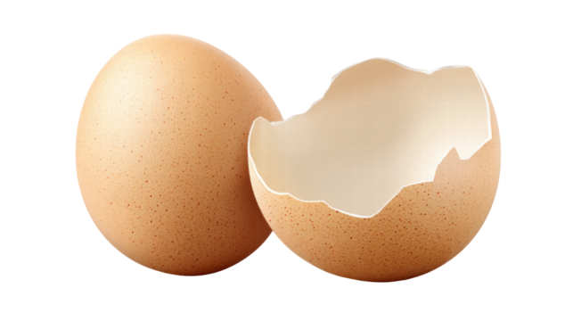 Empty broken egg shell isolated on transparent background with natural texture