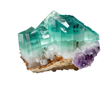 Raw fluorite mineral, isolated, transparent background, no background. PNG.
