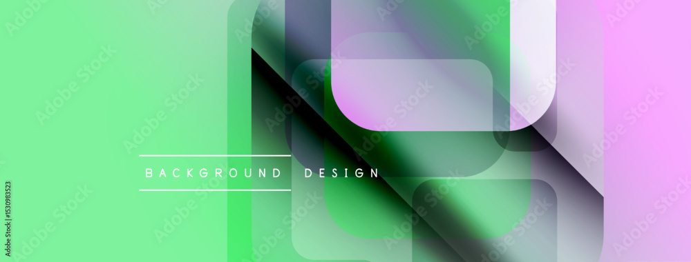 Fototapete Abstract gradient background. Overlapping squares create dynamic visual effect. Light green transitions to soft pink hues. Minimalist design.