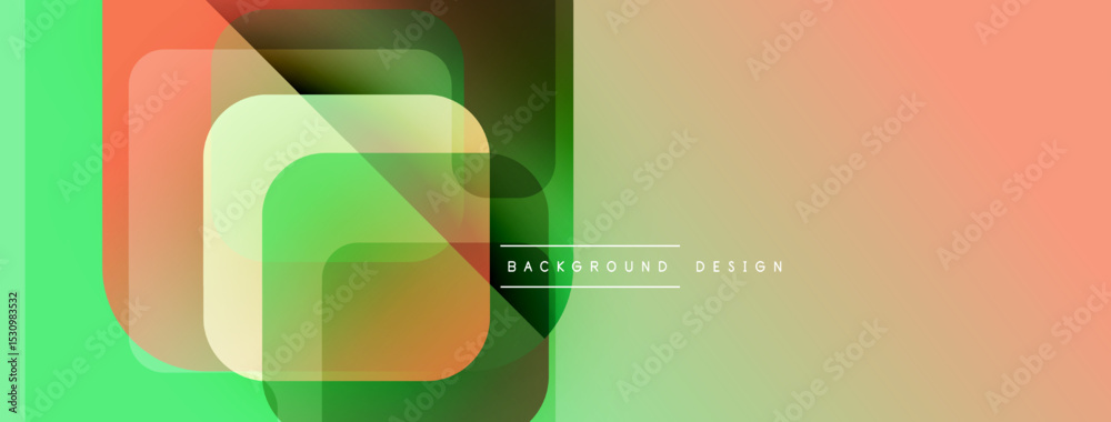 Poster Abstract geometric background. Overlapping squares create modern, vibrant visual effect. Soft gradients, pastel colors dominate composition.