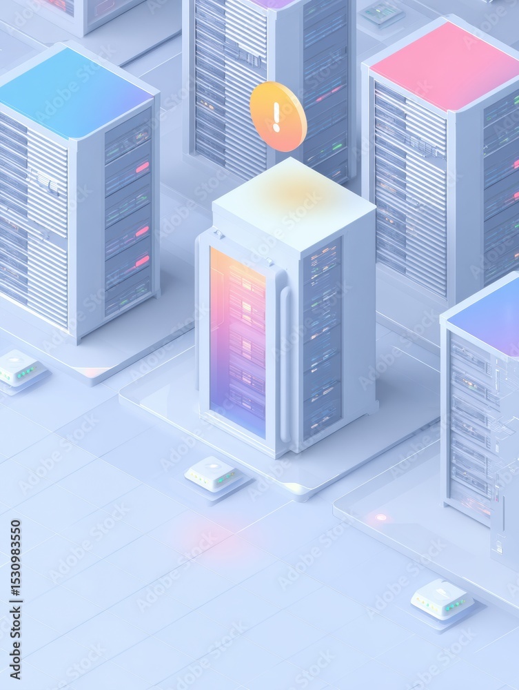Aufkleber server room illustration showing privacy alert icon with clean layout and modern design