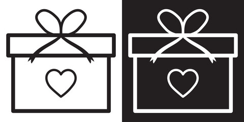 Gift box icon. Present gift box icons set in black and white. 