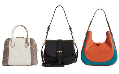 Stylish leather handbags collection fashionable women accessories tote on transparent background