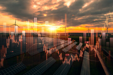 Increase in electricity prices on the world market. Green energy in full development.Investment finance chart,stock market business and exchange financial growth graph