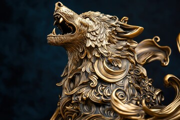 Ornate bronze sculpture of a stylized wolf.