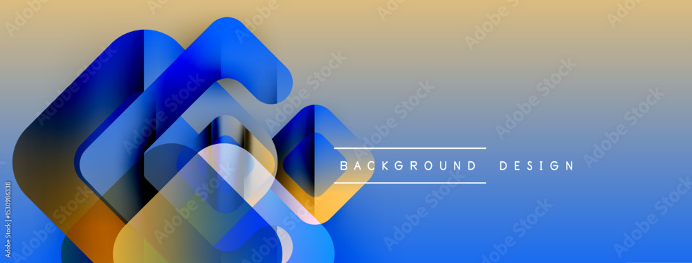 Fototapete Abstract geometric shapes overlap, creating dynamic blue, orange gradient. Background features smooth color transition. Modern design element.
