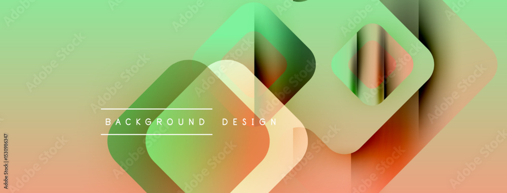 Fototapete Abstract geometric shapes overlap, creating gradient color transitions. Soft hues blend from orange to green. Text reads background design.