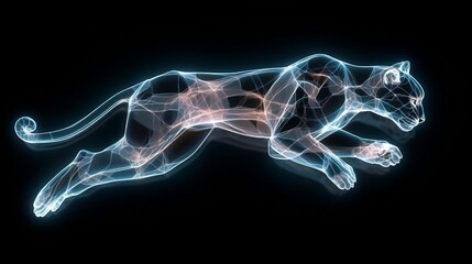 Glowing Wireframe Cat in Motion