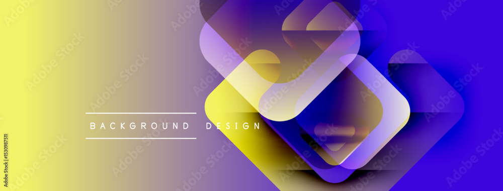 Aufkleber Abstract gradient background. Overlapping squares create dynamic visual effect. Yellow, purple hues dominate composition. Text reads background design.