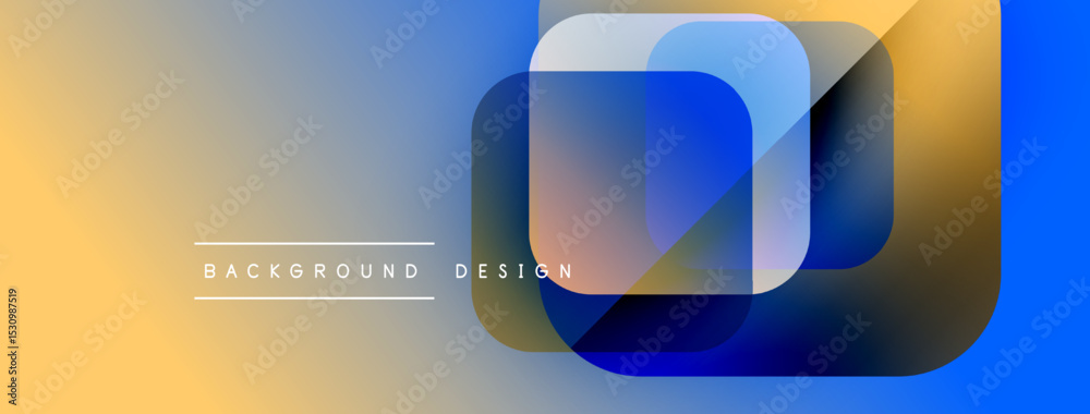 Poster Abstract geometric shapes overlap, creating vibrant gradient background. Text reads background design. Modern, colorful composition.