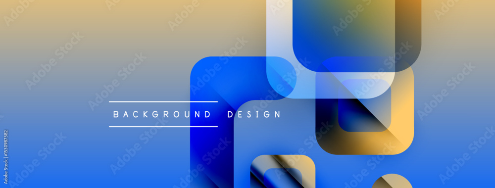 Leinwandbilder Abstract geometric shapes overlap, creating vibrant blue, orange gradients. Text reads background design centered within composition. Modern aesthetic.