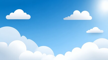 Bright Blue Sky with Puffy White Clouds Digital Illustration