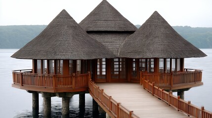 Overwater Wooden Bungalow on a Calm Lake Tropical Getaway