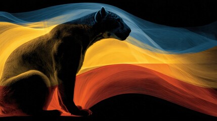 Andean bear silhouette in vibrant colors symbolizing a country’s identity with a focus on yellow, blue, and red hues