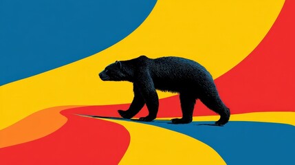Andean bear silhouette with vibrant yellow blue red colors symbolizing national identity and heritage in a striking portrayal