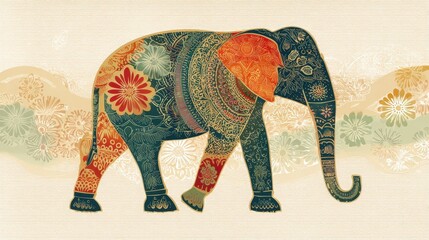 Elephant silhouette symbolizing India with vibrant colors reflecting the nations rich culture and traditions