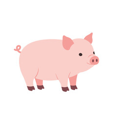 Cute pink cartoon pig with a curly tail, minimal design against a plain white background
