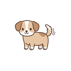 Fototapeta premium Adorable tan puppy with a happy smile and a wagging tail against a plain white background