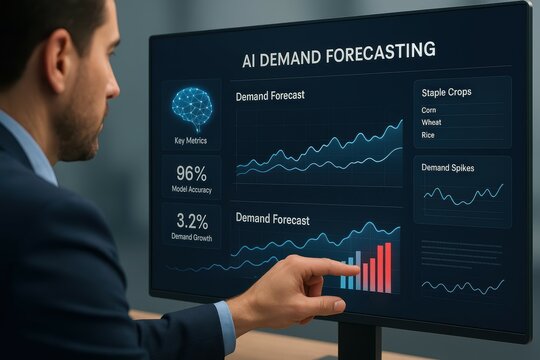 AI Demand Forecasting Dashboard with Graphs and Statistics for Market Analysis of Key Metrics