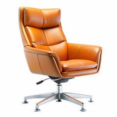 Orange Leather Swivel Office Chair Isolated White Background