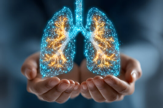 World asthma day: focus on respiratory health and awareness. Glowing lungs in the hands of a doctor. Lung Cancer Day. World no tobacco day. World tuberculosis day, pneumonia, respiratory diseases