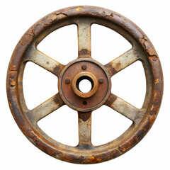 Obraz premium Rusted Vintage Industrial Wheel Isolated White Background