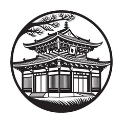 silhouette japanese temple on the white background