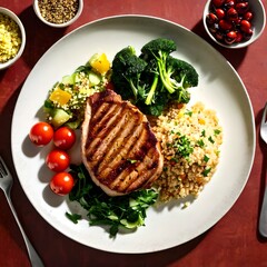 Grilled Tuna Steak with Quinoa Broccoli and Fresh Vegetables Healthy and Delicious Meal