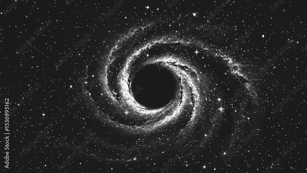 Poster amazing huge massive black hole surrounded by a cosmic nebula. gravitational pull of the universe in