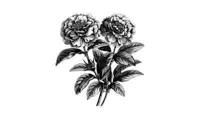 Vintage Engraving Marigold Flowering Branch Tagetes Patula, floral design, vector illustration, botanical artwork, hand-drawn nature art, botanical prints, Marigold flower vector.