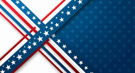Red, white, and blue diagonal stripes with scattered white stars. Featuring a continuous dark blue area with delicate light stars, set against a grainy white background, it's ideal for vector use.
