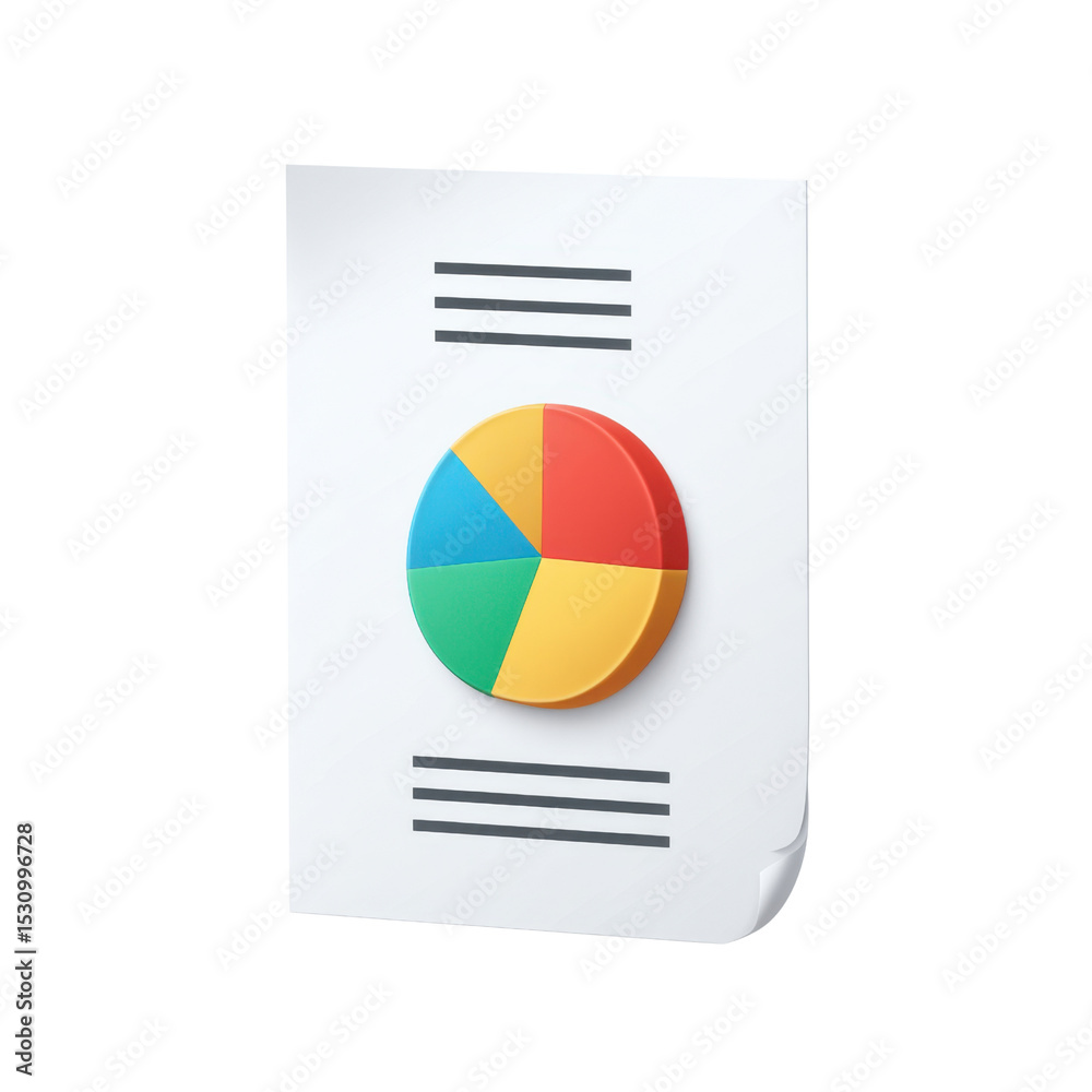 Poster document with colorful pie chart illustration representing data analysis and business report visuali