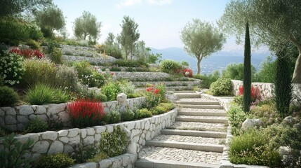 Mediterranean Hillside Garden: A Serene Landscape