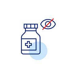 Vector icon of medicine bottle with crossed-out eye, symbolizing hidden medication, private health info, or restricted access. Ideal for healthcare apps, pharmacy platforms, and privacy settings