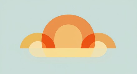 Modern minimalist graphic of a sunset or cloud made from overlapping orange and yellow semi-circles.